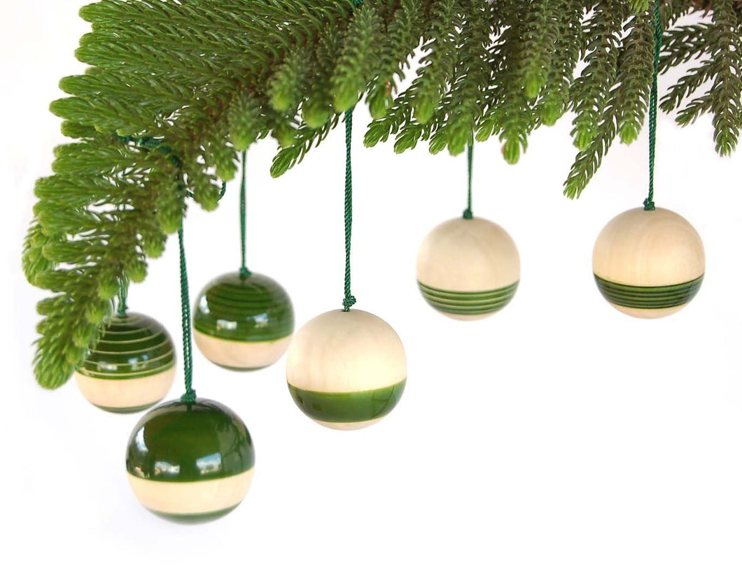 Wooden Christmas Decor : BAUBLES ( Green ) - Set of Six