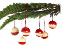Load image into Gallery viewer, Wooden Christmas Decor : BAUBLES Red - Set of Six
