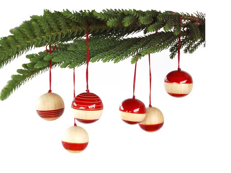 Wooden Christmas Decor : BAUBLES Red - Set of Six