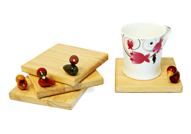 Wooden Square Coasters with Bird | Square wooden coasters | Wooden coasters square